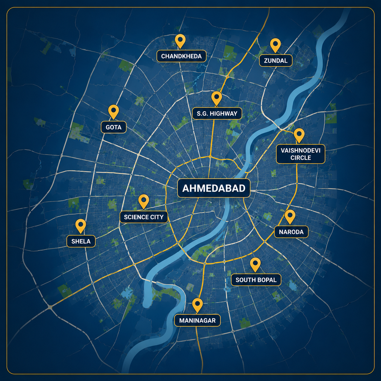 Ahmedabad property investment map � premium localities by Hari Kisna Realty